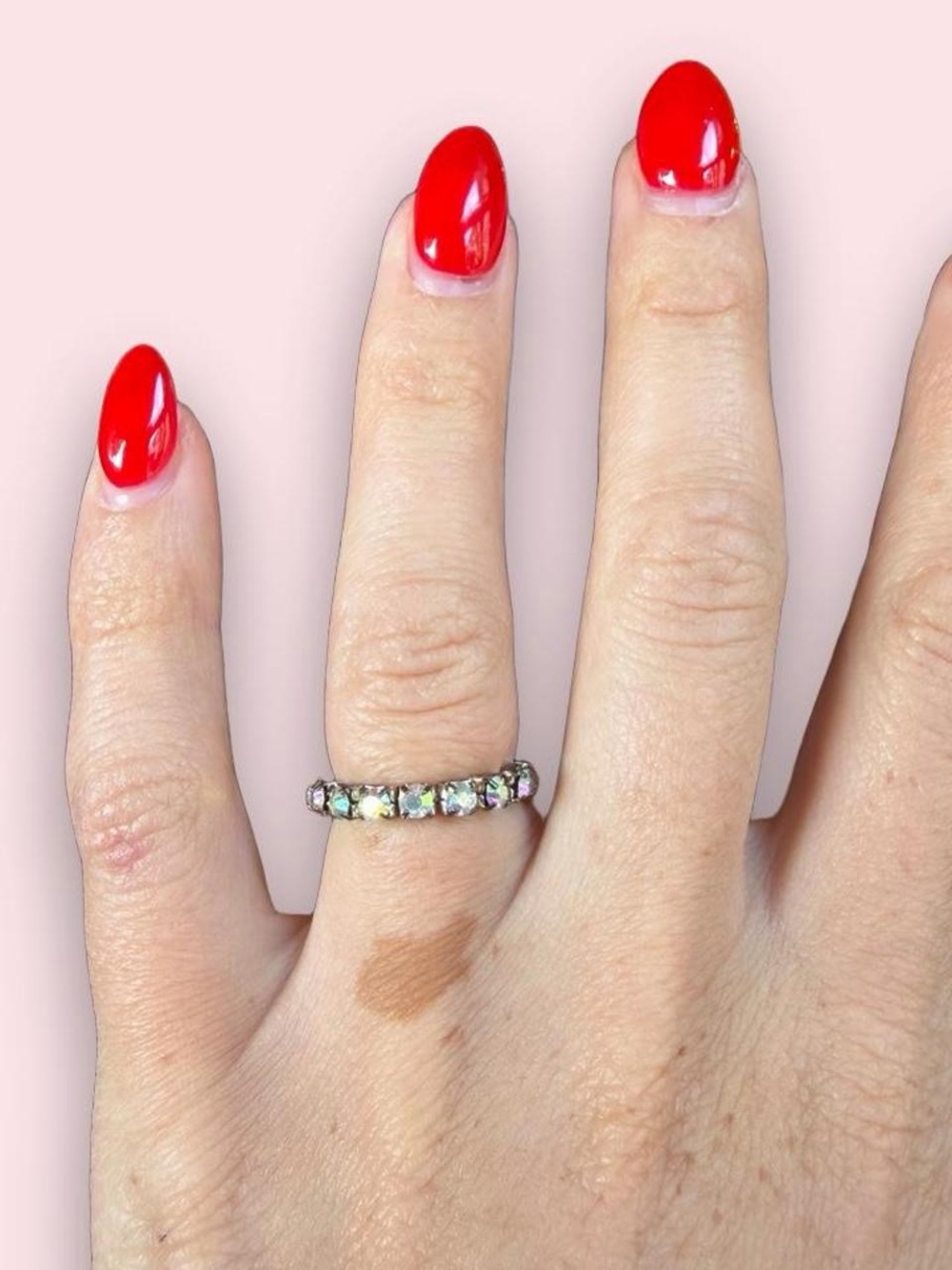 Silver Multi-Stone Eternity Ring - Red Accent Nail Image